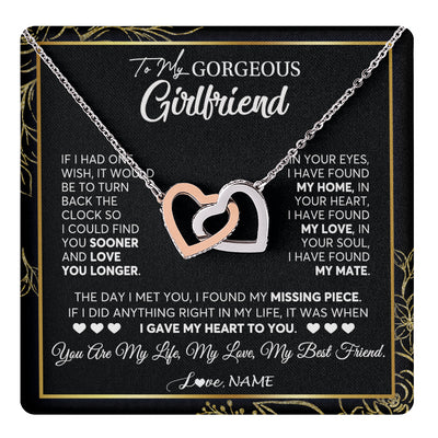 Interlocking Hearts Necklace Stainless Steel & Rose Gold Finish | 1 | Personalized To My Gorgeous Girlfriend Necklace From Boyfriend My Life My Love Girlfriend Birthday Anniversary Valentines Day Customized Gift Box Message Card | teecentury