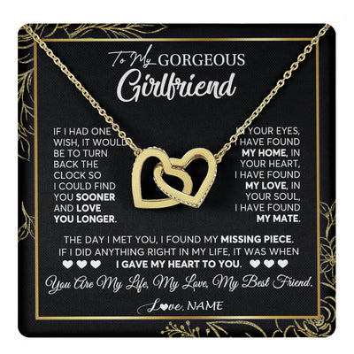 Interlocking Hearts Necklace 18K Yellow Gold Finish | 1 | Personalized To My Gorgeous Girlfriend Necklace From Boyfriend My Life My Love Girlfriend Birthday Anniversary Valentines Day Customized Gift Box Message Card | teecentury