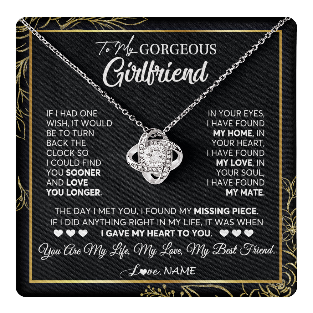 Love Knot Necklace 14K White Gold Finish | 1 | Personalized To My Gorgeous Girlfriend Necklace From Boyfriend My Life My Love Girlfriend Birthday Anniversary Valentines Day Customized Gift Box Message Card | teecentury