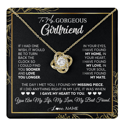 Love Knot Necklace 18K Yellow Gold Finish | 1 | Personalized To My Gorgeous Girlfriend Necklace From Boyfriend My Life My Love Girlfriend Birthday Anniversary Valentines Day Customized Gift Box Message Card | teecentury