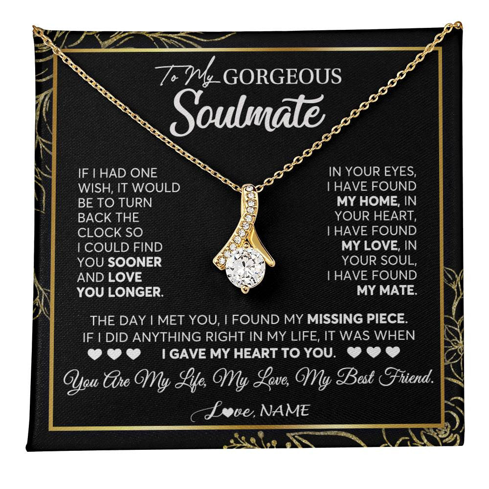 Alluring Beauty Necklace 18K Yellow Gold Finish | 1 | Personalized To My Gorgeous Soulmate Necklace From Husband My Life My Love Wife Birthday Wedding Valentines Day Christmas Customized Gift Box Message Card | teecentury