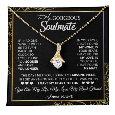 Alluring Beauty Necklace 18K Yellow Gold Finish | 1 | Personalized To My Gorgeous Soulmate Necklace From Husband My Life My Love Wife Birthday Wedding Valentines Day Christmas Customized Gift Box Message Card | teecentury