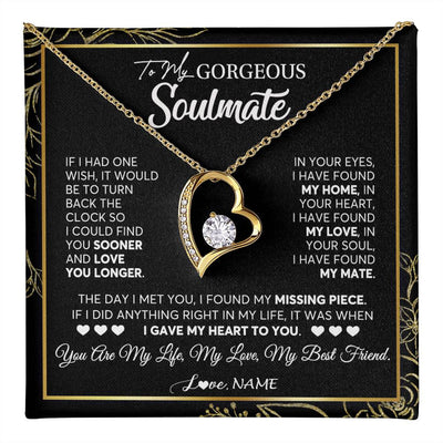 Forever Love Necklace 18K Yellow Gold Finish | 1 | Personalized To My Gorgeous Soulmate Necklace From Husband My Life My Love Wife Birthday Wedding Valentines Day Christmas Customized Gift Box Message Card | teecentury