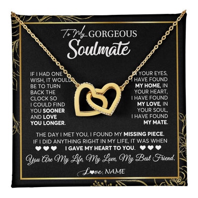 Interlocking Hearts Necklace 18K Yellow Gold Finish | 1 | Personalized To My Gorgeous Soulmate Necklace From Husband My Life My Love Wife Birthday Wedding Valentines Day Christmas Customized Gift Box Message Card | teecentury