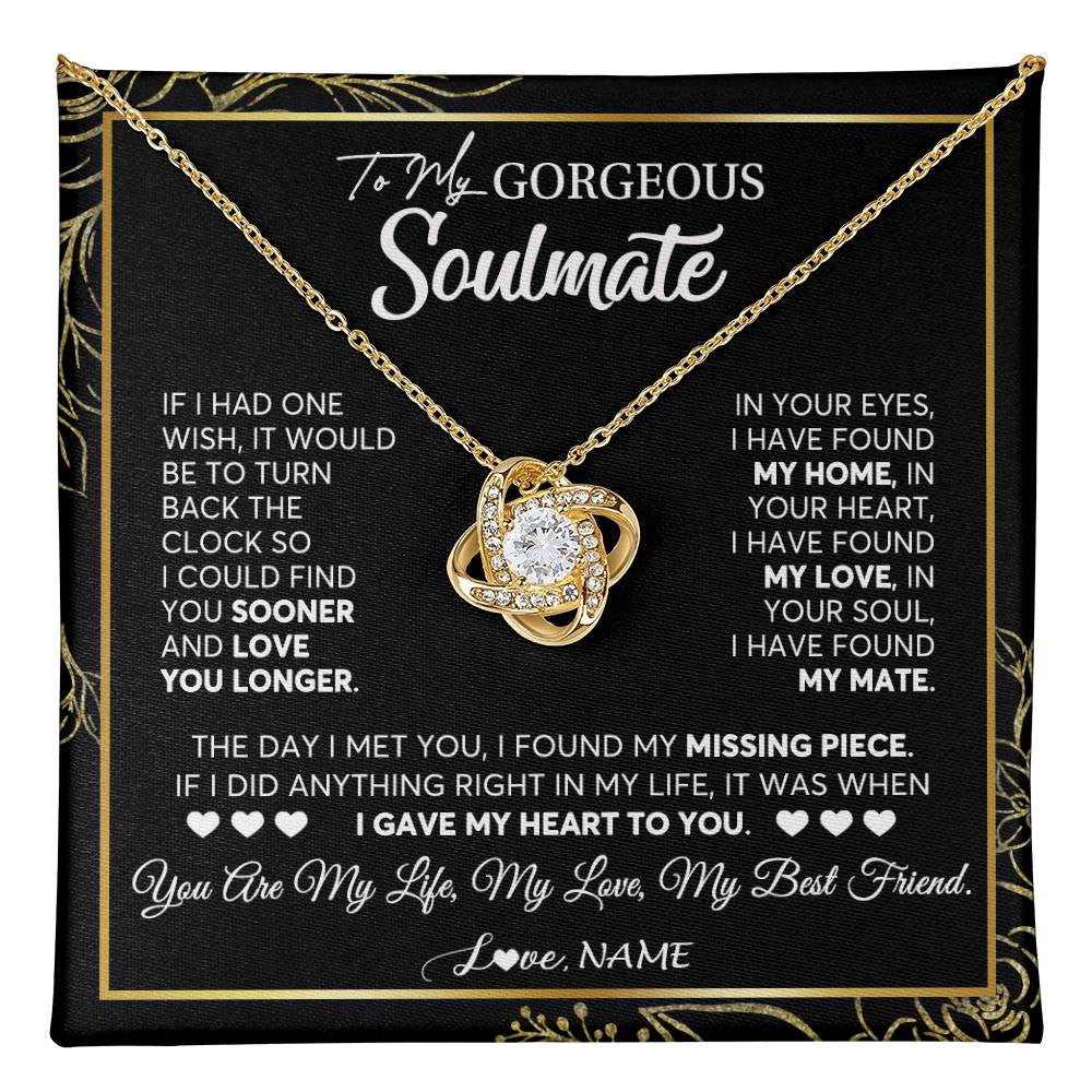 Love Knot Necklace 18K Yellow Gold Finish | 1 | Personalized To My Gorgeous Soulmate Necklace From Husband My Life My Love Wife Birthday Wedding Valentines Day Christmas Customized Gift Box Message Card | teecentury