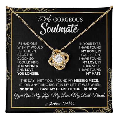 Love Knot Necklace 18K Yellow Gold Finish | 1 | Personalized To My Gorgeous Soulmate Necklace From Husband My Life My Love Wife Birthday Wedding Valentines Day Christmas Customized Gift Box Message Card | teecentury