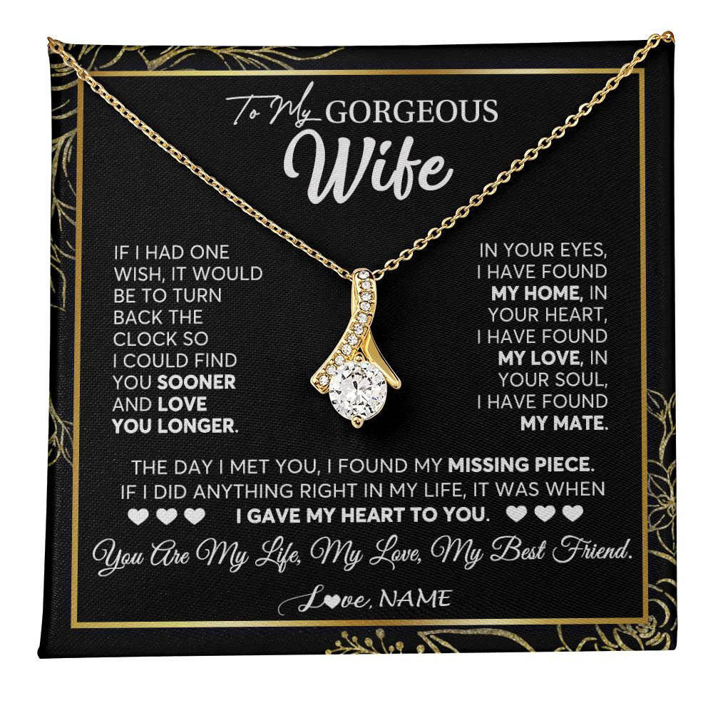 Alluring Beauty Necklace 18K Yellow Gold Finish | 1 | Personalized To My Gorgeous Wife Necklace From Husband My Life My Love Wife Birthday Wedding Valentines Day Christmas Customized Gift Box Message Card | teecentury