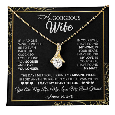 Alluring Beauty Necklace 18K Yellow Gold Finish | 1 | Personalized To My Gorgeous Wife Necklace From Husband My Life My Love Wife Birthday Wedding Valentines Day Christmas Customized Gift Box Message Card | teecentury