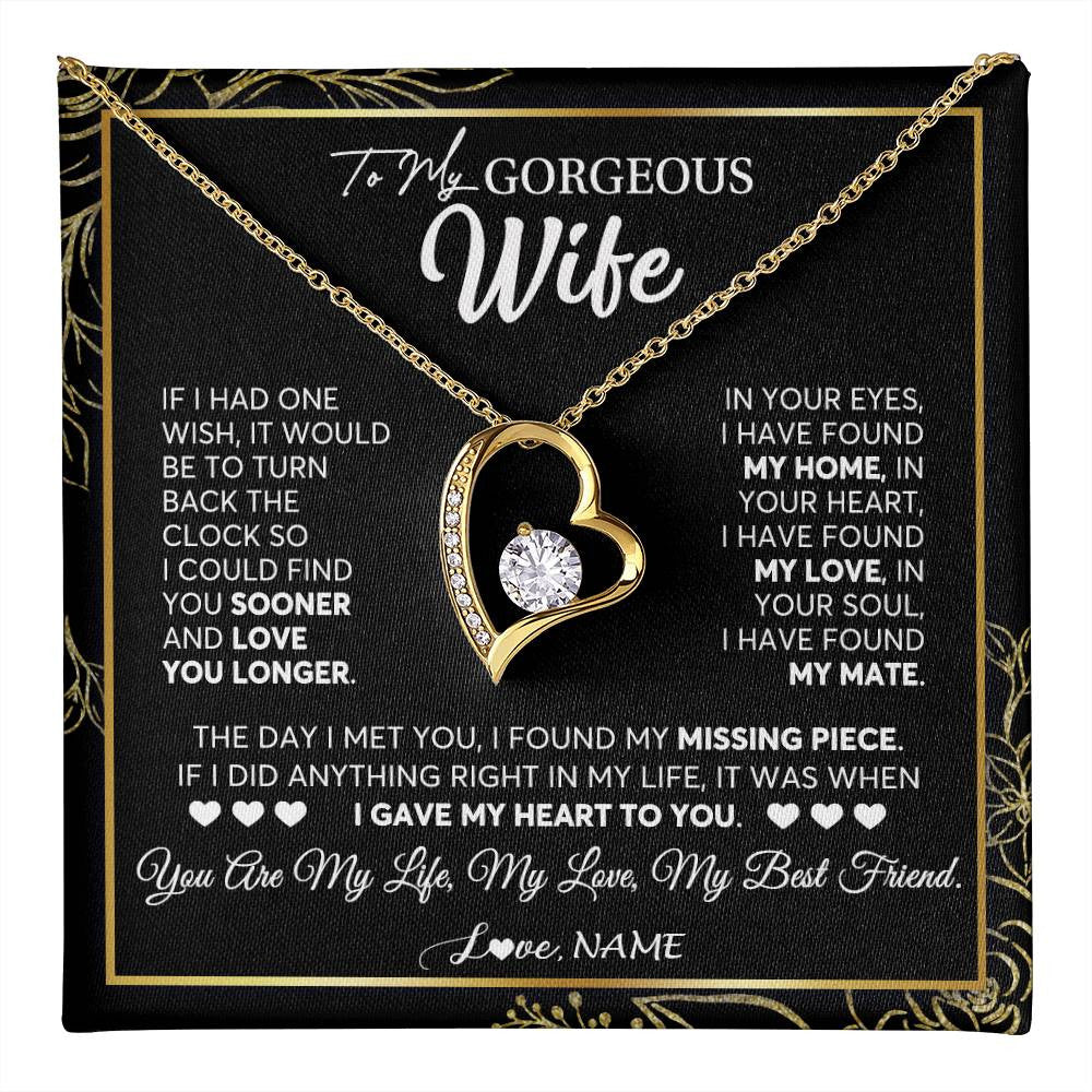 Forever Love Necklace 18K Yellow Gold Finish | 1 | Personalized To My Gorgeous Wife Necklace From Husband My Life My Love Wife Birthday Wedding Valentines Day Christmas Customized Gift Box Message Card | teecentury