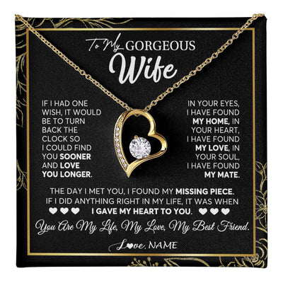 Forever Love Necklace 18K Yellow Gold Finish | 1 | Personalized To My Gorgeous Wife Necklace From Husband My Life My Love Wife Birthday Wedding Valentines Day Christmas Customized Gift Box Message Card | teecentury