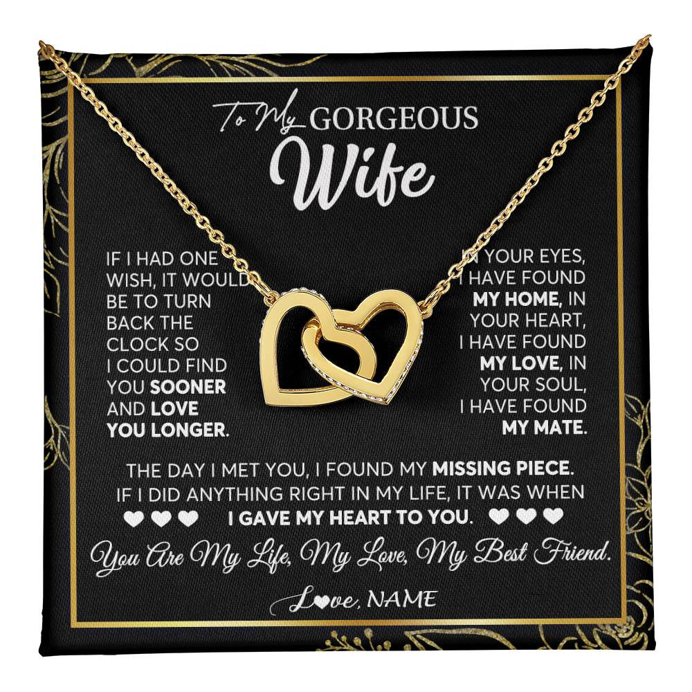 Interlocking Hearts Necklace 18K Yellow Gold Finish | 1 | Personalized To My Gorgeous Wife Necklace From Husband My Life My Love Wife Birthday Wedding Valentines Day Christmas Customized Gift Box Message Card | teecentury