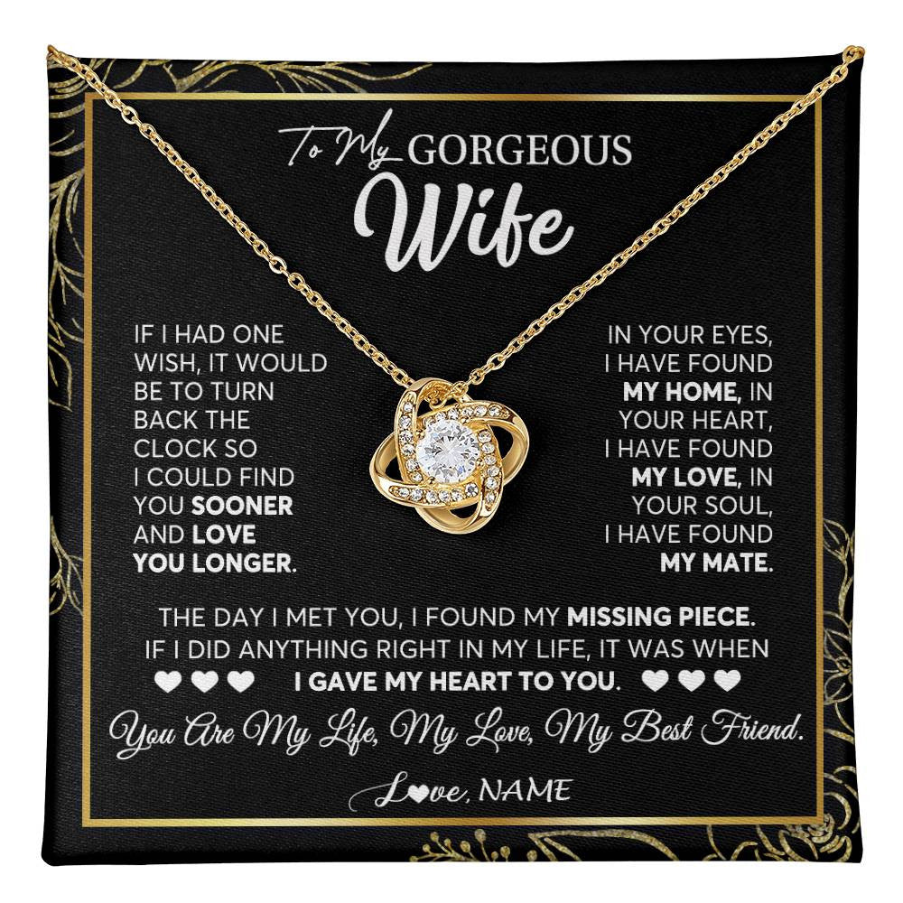 Love Knot Necklace 18K Yellow Gold Finish | 1 | Personalized To My Gorgeous Wife Necklace From Husband My Life My Love Wife Birthday Wedding Valentines Day Christmas Customized Gift Box Message Card | teecentury