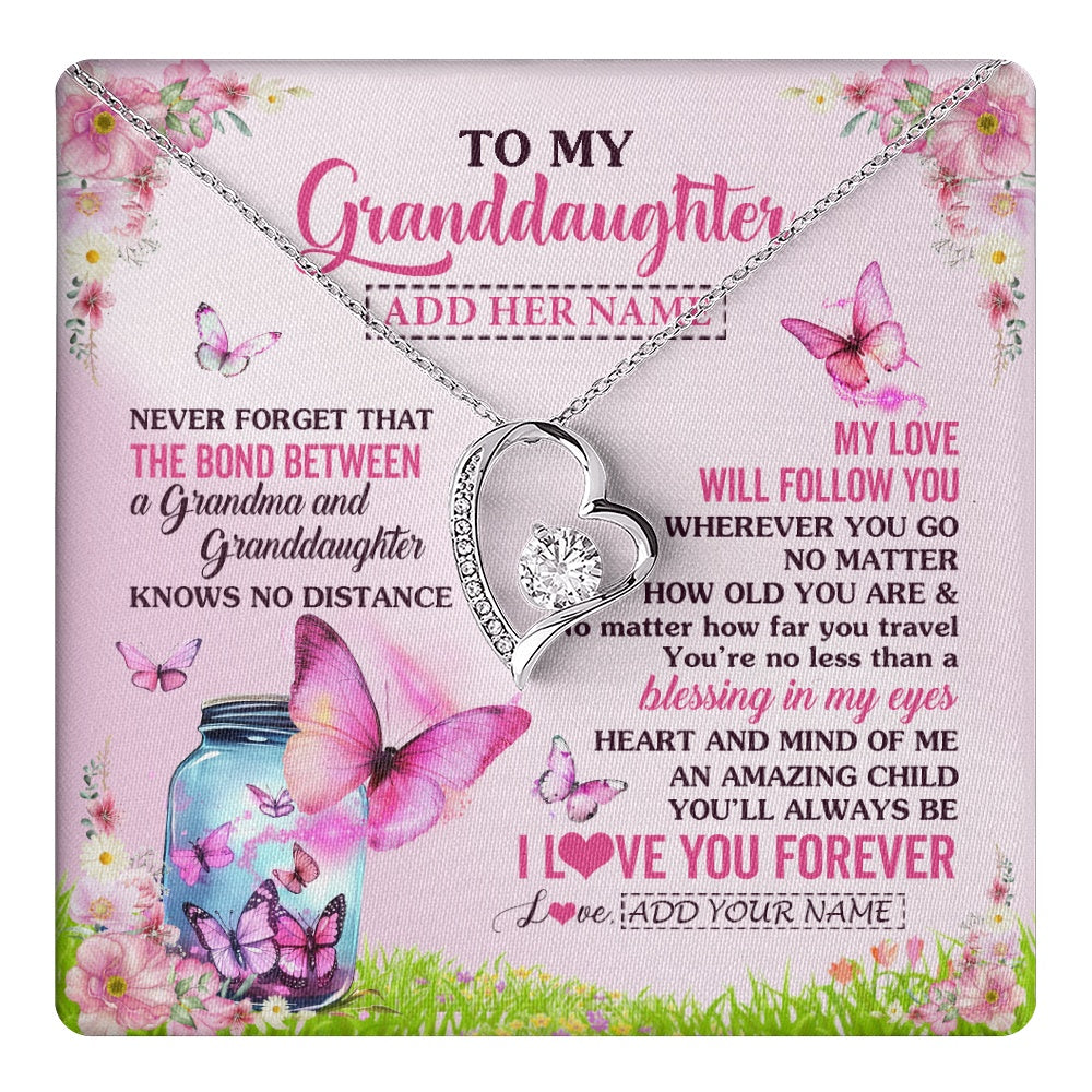 Forever Love Necklace 14K White Gold Finish | 1 | Personalized To My Granddaughter Butterfly Necklace From Grandma The Bond Between Granddaughter Birthday Gifts Graduation Christmas Gift Box Message Card | https://teecentury.