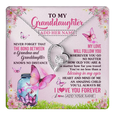 Forever Love Necklace 14K White Gold Finish | 1 | Personalized To My Granddaughter Butterfly Necklace From Grandma The Bond Between Granddaughter Birthday Gifts Graduation Christmas Gift Box Message Card | https://teecentury.