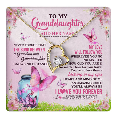 Forever Love Necklace 18K Yellow Gold Finish | 1 | Personalized To My Granddaughter Butterfly Necklace From Grandma The Bond Between Granddaughter Birthday Gifts Graduation Christmas Gift Box Message Card | https://teecentury.
