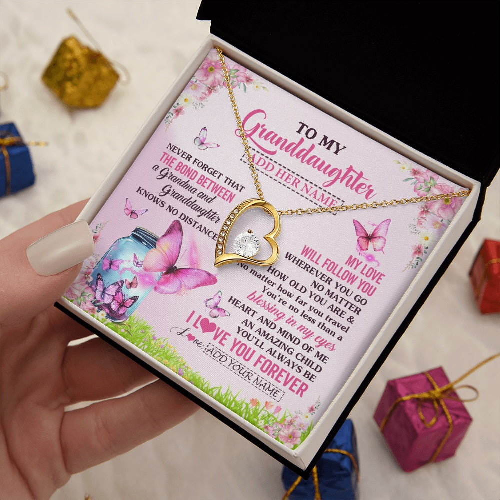 Forever Love Necklace 18K Yellow Gold Finish | 2 | Personalized To My Granddaughter Butterfly Necklace From Grandma The Bond Between Granddaughter Birthday Gifts Graduation Christmas Gift Box Message Card | https://teecentury.