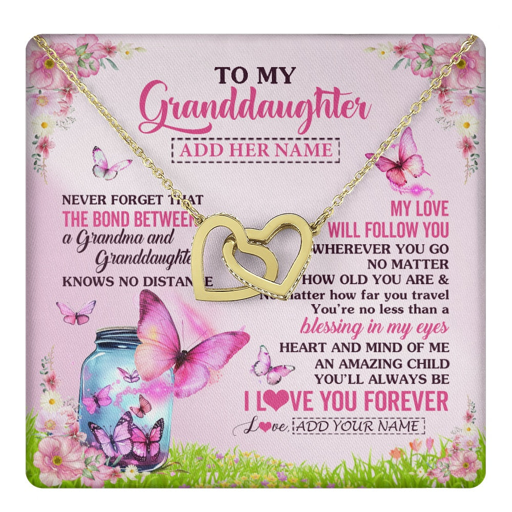 Interlocking Hearts Necklace 18K Yellow Gold Finish | 1 | Personalized To My Granddaughter Butterfly Necklace From Grandma The Bond Between Granddaughter Birthday Gifts Graduation Christmas Gift Box Message Card | https://teecentury.