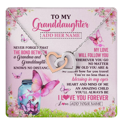 Interlocking Hearts Necklace Stainless Steel & Rose Gold Finish | 1 | Personalized To My Granddaughter Butterfly Necklace From Grandma The Bond Between Granddaughter Birthday Gifts Graduation Christmas Gift Box Message Card | https://teecentury.