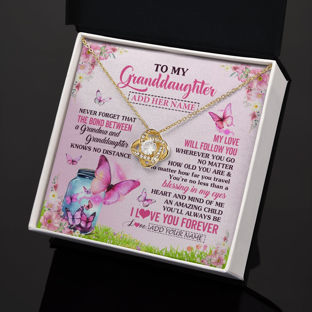 Love Knot Necklace 18K Yellow Gold Finish | 2 | Personalized To My Granddaughter Butterfly Necklace From Grandma The Bond Between Granddaughter Birthday Gifts Graduation Christmas Gift Box Message Card | https://teecentury.
