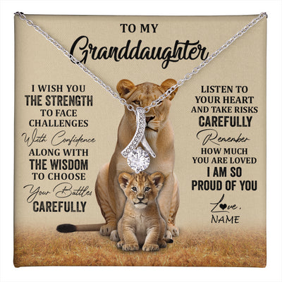 Alluring Beauty Necklace 14K White Gold Finish | 1 | Personalized To My Granddaughter From Grandma Grandpa Necklace I Wish You The Strength Lion Granddaughter Birthday Christmas Customized Gift Box Message Card | teecentury