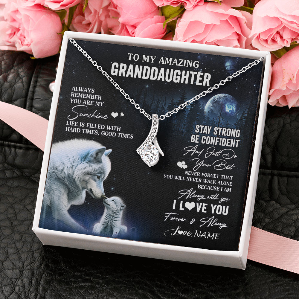 Alluring Beauty Necklace 14K White Gold Finish | 2 | Personalized To My Granddaughter From Grandma Grandpa Necklace Moon Wolf Granddaughter Birthday Gifts Jewelry Christmas Customized Gift Box Message Card | teecentury