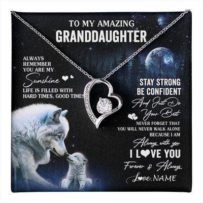 Forever Love Necklace 14K White Gold Finish | 1 | Personalized To My Granddaughter From Grandma Grandpa Necklace Moon Wolf Granddaughter Birthday Gifts Jewelry Christmas Customized Gift Box Message Card | teecentury