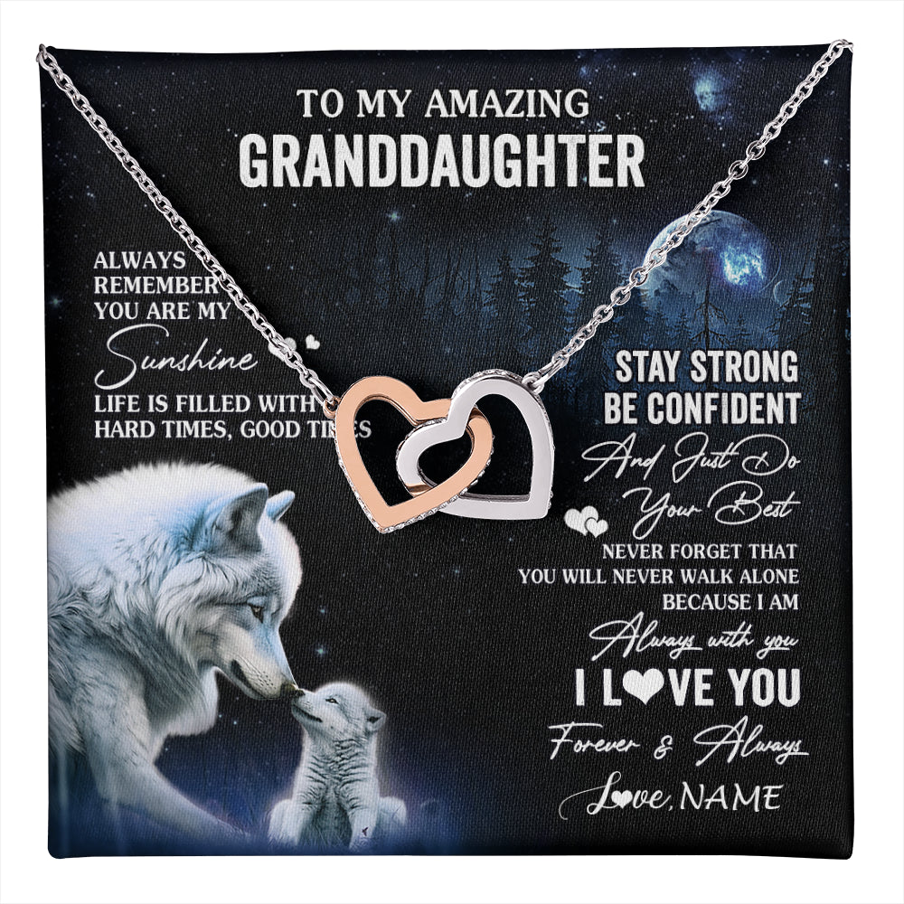 Interlocking Hearts Necklace Stainless Steel & Rose Gold Finish | 1 | Personalized To My Granddaughter From Grandma Grandpa Necklace Moon Wolf Granddaughter Birthday Gifts Jewelry Christmas Customized Gift Box Message Card | teecentury
