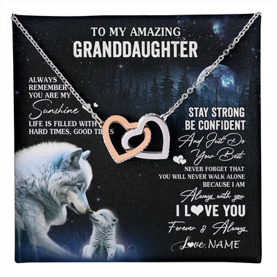 Interlocking Hearts Necklace Stainless Steel & Rose Gold Finish | 1 | Personalized To My Granddaughter From Grandma Grandpa Necklace Moon Wolf Granddaughter Birthday Gifts Jewelry Christmas Customized Gift Box Message Card | teecentury
