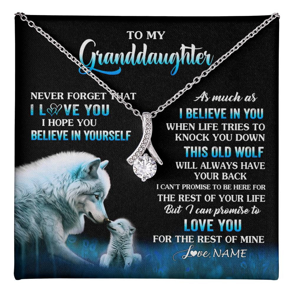 Alluring Beauty Necklace 14K White Gold Finish | 1 | Personalized To My Granddaughter From Grandma Grandpa Necklace This Old Wolf Love Granddaughter Birthday Jewelry Christmas Customized Gift Box Message Card | teecentury