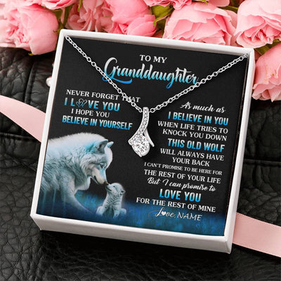 Alluring Beauty Necklace 14K White Gold Finish | 2 | Personalized To My Granddaughter From Grandma Grandpa Necklace This Old Wolf Love Granddaughter Birthday Jewelry Christmas Customized Gift Box Message Card | teecentury