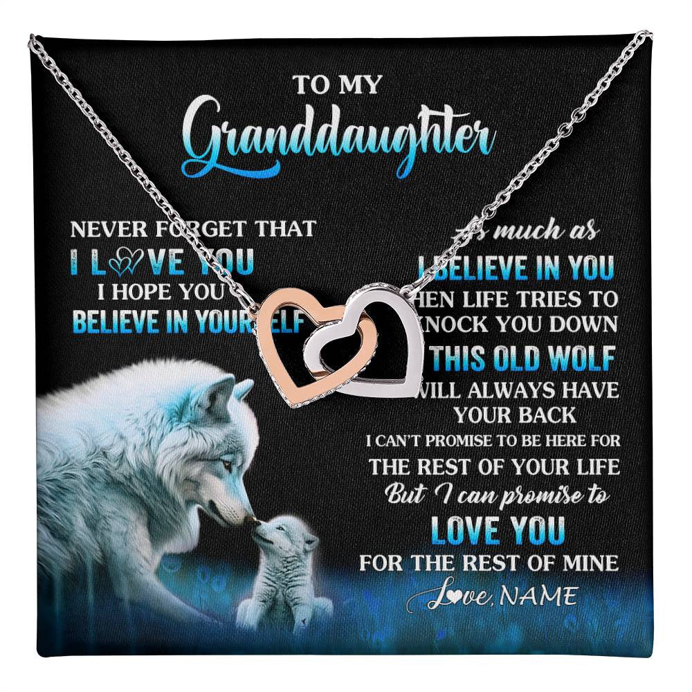 Interlocking Hearts Necklace Stainless Steel & Rose Gold Finish | 1 | Personalized To My Granddaughter From Grandma Grandpa Necklace This Old Wolf Love Granddaughter Birthday Jewelry Christmas Customized Gift Box Message Card | teecentury