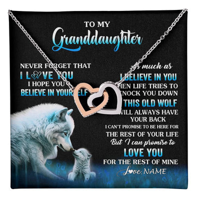 Interlocking Hearts Necklace Stainless Steel & Rose Gold Finish | 1 | Personalized To My Granddaughter From Grandma Grandpa Necklace This Old Wolf Love Granddaughter Birthday Jewelry Christmas Customized Gift Box Message Card | teecentury