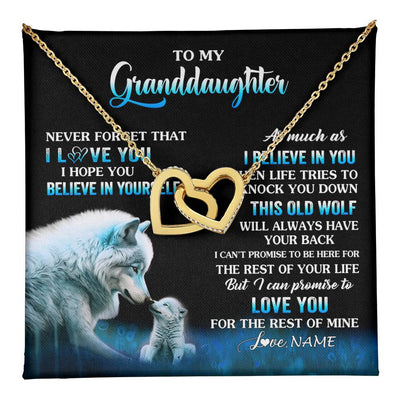 Interlocking Hearts Necklace 18K Yellow Gold Finish | 1 | Personalized To My Granddaughter From Grandma Grandpa Necklace This Old Wolf Love Granddaughter Birthday Jewelry Christmas Customized Gift Box Message Card | teecentury