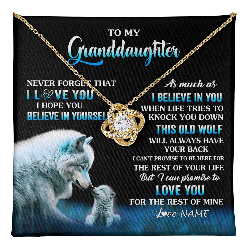 Love Knot Necklace 18K Yellow Gold Finish | 1 | Personalized To My Granddaughter From Grandma Grandpa Necklace This Old Wolf Love Granddaughter Birthday Jewelry Christmas Customized Gift Box Message Card | teecentury