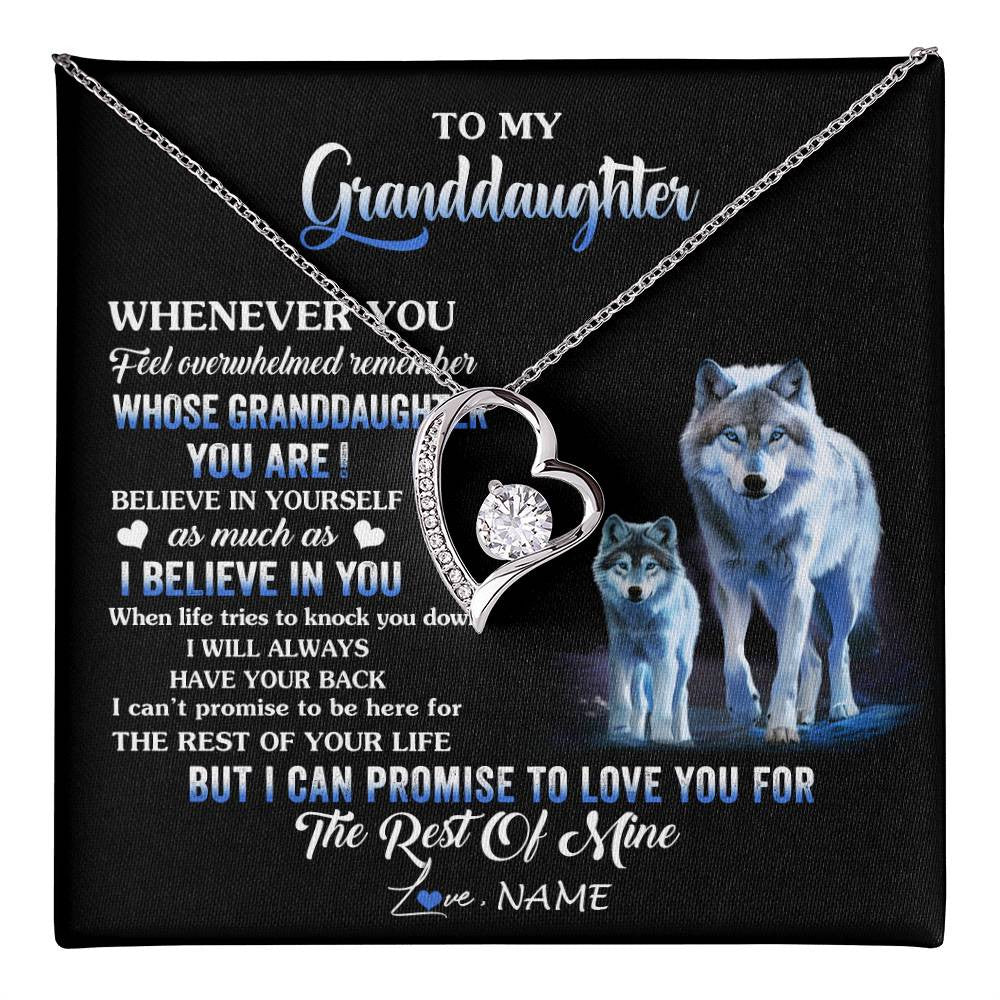Forever Love Necklace 14K White Gold Finish | 1 | Personalized To My Granddaughter From Grandma Grandpa Necklace Whenever You Feel Wolf Granddaughter Birthday Gifts Christmas Customized Gift Box Message Card | teecentury