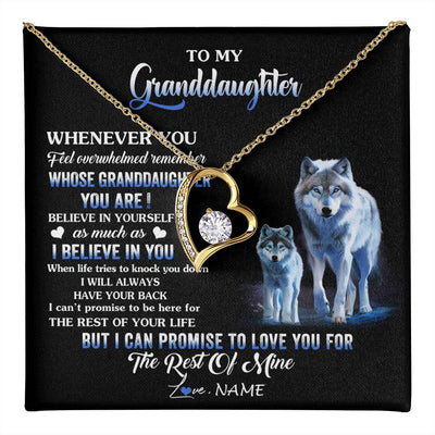 Forever Love Necklace 18K Yellow Gold Finish | 1 | Personalized To My Granddaughter From Grandma Grandpa Necklace Whenever You Feel Wolf Granddaughter Birthday Gifts Christmas Customized Gift Box Message Card | teecentury