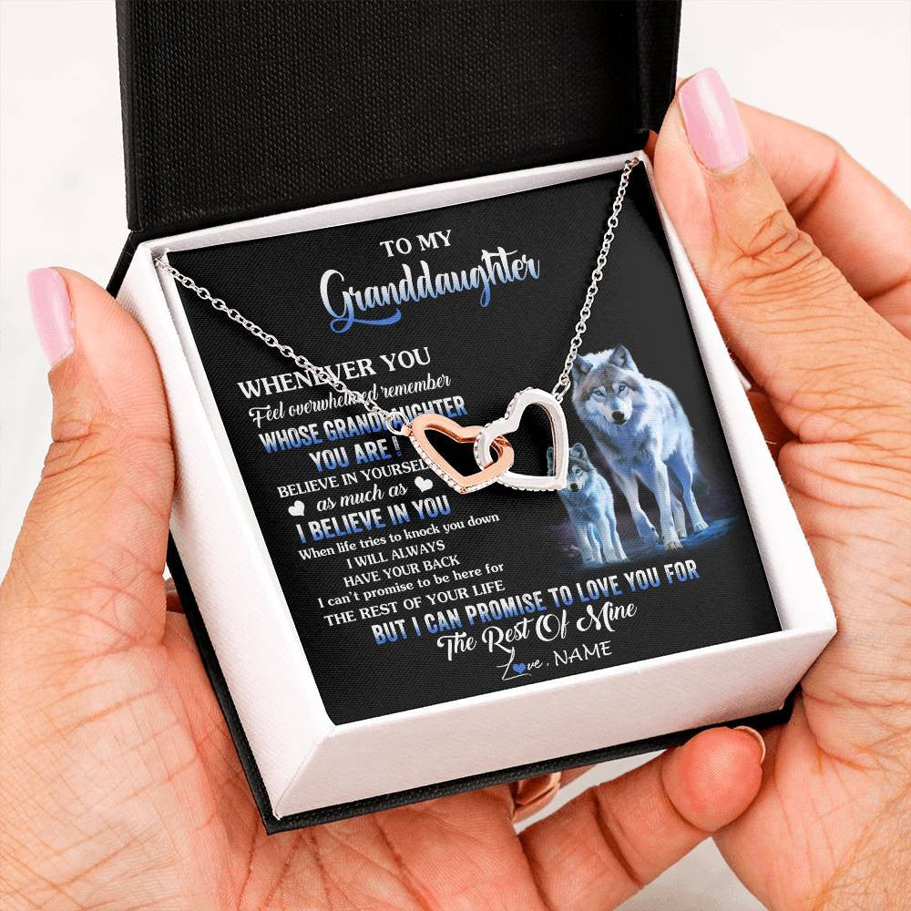 Interlocking Hearts Necklace Stainless Steel & Rose Gold Finish | 2 | Personalized To My Granddaughter From Grandma Grandpa Necklace Whenever You Feel Wolf Granddaughter Birthday Gifts Christmas Customized Gift Box Message Card | teecentury