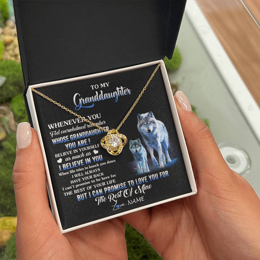 Love Knot Necklace 18K Yellow Gold Finish | 2 | Personalized To My Granddaughter From Grandma Grandpa Necklace Whenever You Feel Wolf Granddaughter Birthday Gifts Christmas Customized Gift Box Message Card | teecentury