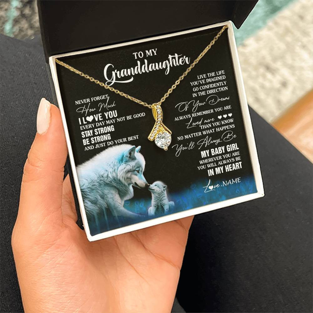 Alluring Beauty Necklace 18K Yellow Gold Finish | 2 | Personalized To My Granddaughter From Grandma Grandpa Necklace Wolf Never Forget How Much I Love You Birthday Gifts Christmas Customized Gift Box Message Card | teecentury