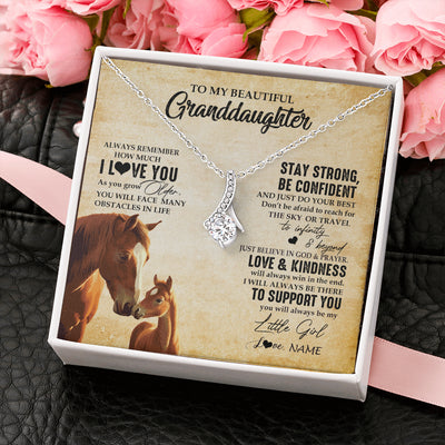 Alluring Beauty Necklace 14K White Gold Finish | 2 | Personalized To My Granddaughter From Grandma Necklace Always Remember I Love You Horse Granddaughter Birthday Christmas Customized Gift Box Message Card | teecentury