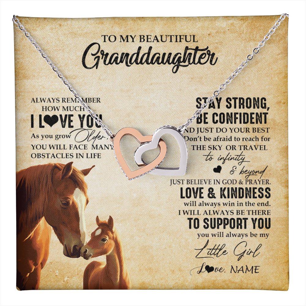 Interlocking Hearts Necklace Stainless Steel & Rose Gold Finish | 1 | Personalized To My Granddaughter From Grandma Necklace Always Remember I Love You Horse Granddaughter Birthday Christmas Customized Gift Box Message Card | teecentury