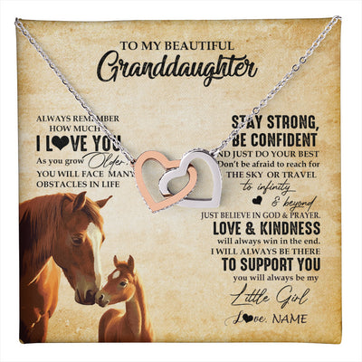 Interlocking Hearts Necklace Stainless Steel & Rose Gold Finish | 1 | Personalized To My Granddaughter From Grandma Necklace Always Remember I Love You Horse Granddaughter Birthday Christmas Customized Gift Box Message Card | teecentury