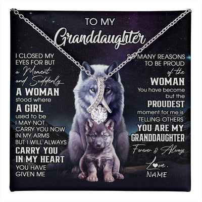 Alluring Beauty Necklace 14K White Gold Finish | 1 | Personalized To My Granddaughter From Grandma Necklace I Close My Eyes Wolf Granddaughter Birthday Gifts Jewelry Christmas Customized Gift Box Message Card | teecentury