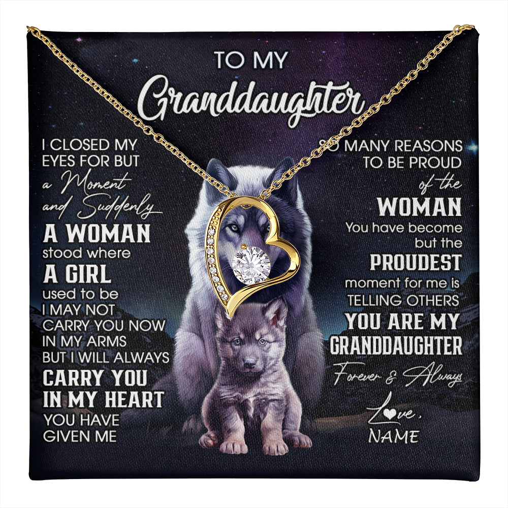 Forever Love Necklace 18K Yellow Gold Finish | 1 | Personalized To My Granddaughter From Grandma Necklace I Close My Eyes Wolf Granddaughter Birthday Gifts Jewelry Christmas Customized Gift Box Message Card | teecentury