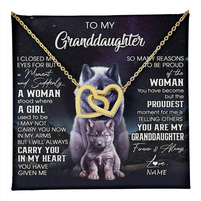 Interlocking Hearts Necklace 18K Yellow Gold Finish | 1 | Personalized To My Granddaughter From Grandma Necklace I Close My Eyes Wolf Granddaughter Birthday Gifts Jewelry Christmas Customized Gift Box Message Card | teecentury