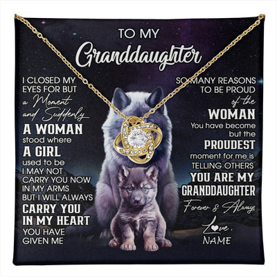 Love Knot Necklace 18K Yellow Gold Finish | 1 | Personalized To My Granddaughter From Grandma Necklace I Close My Eyes Wolf Granddaughter Birthday Gifts Jewelry Christmas Customized Gift Box Message Card | teecentury