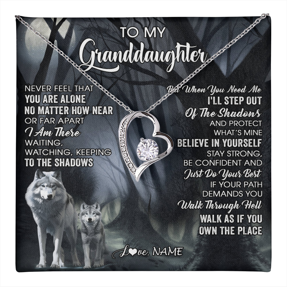 Forever Love Necklace 14K White Gold Finish | 1 | Personalized To My Granddaughter From Grandma Necklace Never Feel That You Are Alone Wolf Birthday Gifts Jewelry Christmas Customized Gift Box Message Card | teecentury