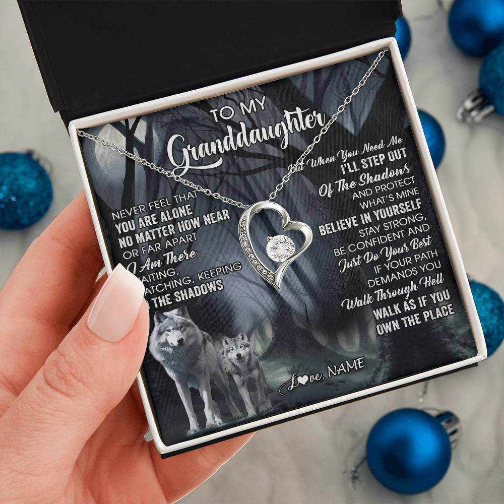 Forever Love Necklace 14K White Gold Finish | 2 | Personalized To My Granddaughter From Grandma Necklace Never Feel That You Are Alone Wolf Birthday Gifts Jewelry Christmas Customized Gift Box Message Card | teecentury