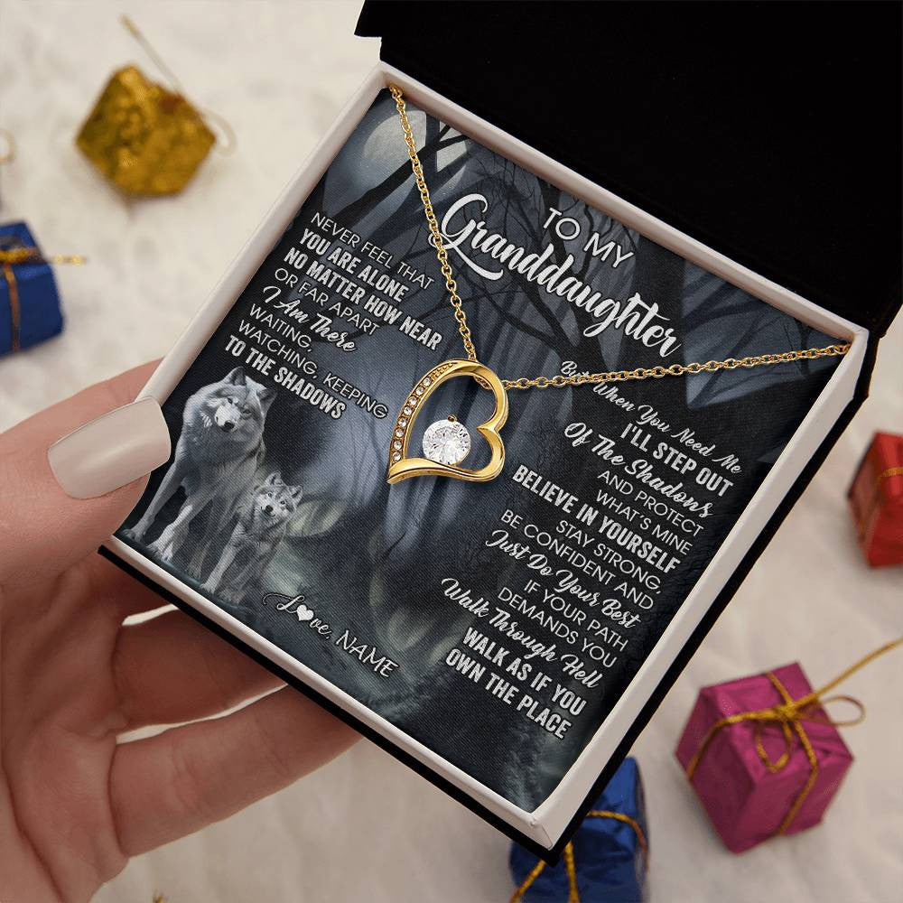 Forever Love Necklace 18K Yellow Gold Finish | 2 | Personalized To My Granddaughter From Grandma Necklace Never Feel That You Are Alone Wolf Birthday Gifts Jewelry Christmas Customized Gift Box Message Card | teecentury