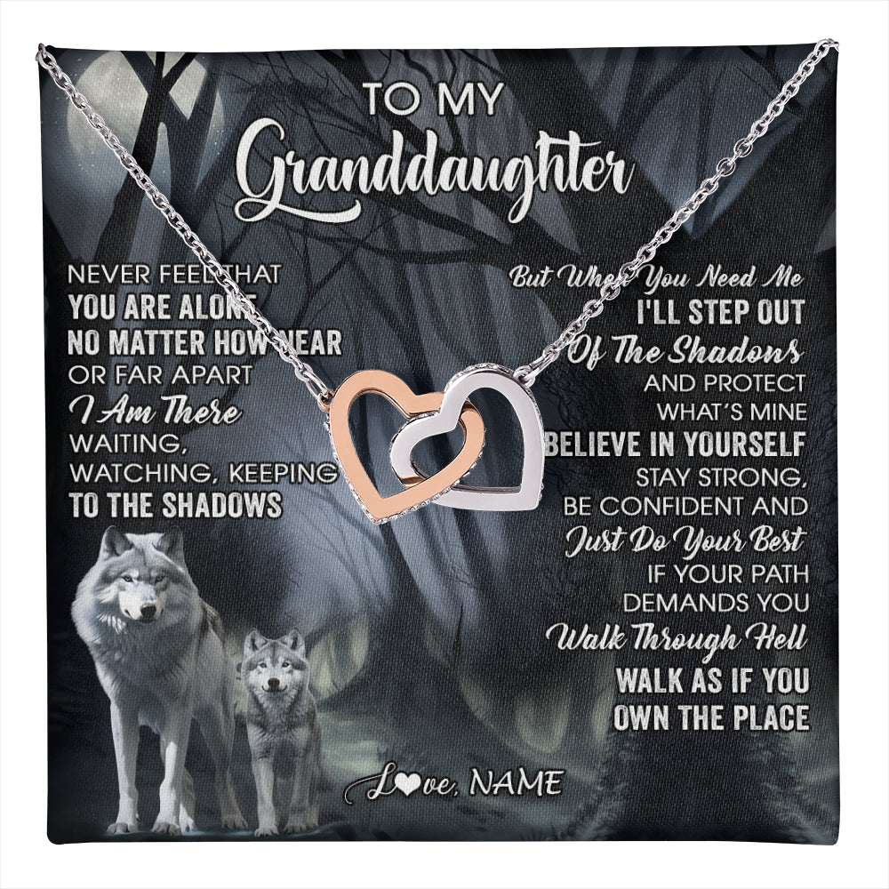 Interlocking Hearts Necklace Stainless Steel & Rose Gold Finish | 1 | Personalized To My Granddaughter From Grandma Necklace Never Feel That You Are Alone Wolf Birthday Gifts Jewelry Christmas Customized Gift Box Message Card | teecentury